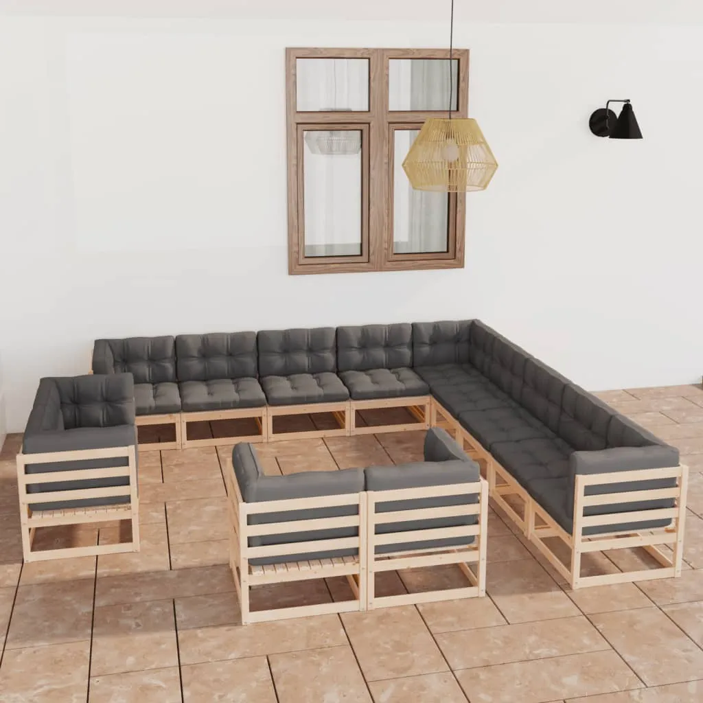 vidaXL Set Divani Giardino 13 pz con Cuscini in Legno Massello di Pino