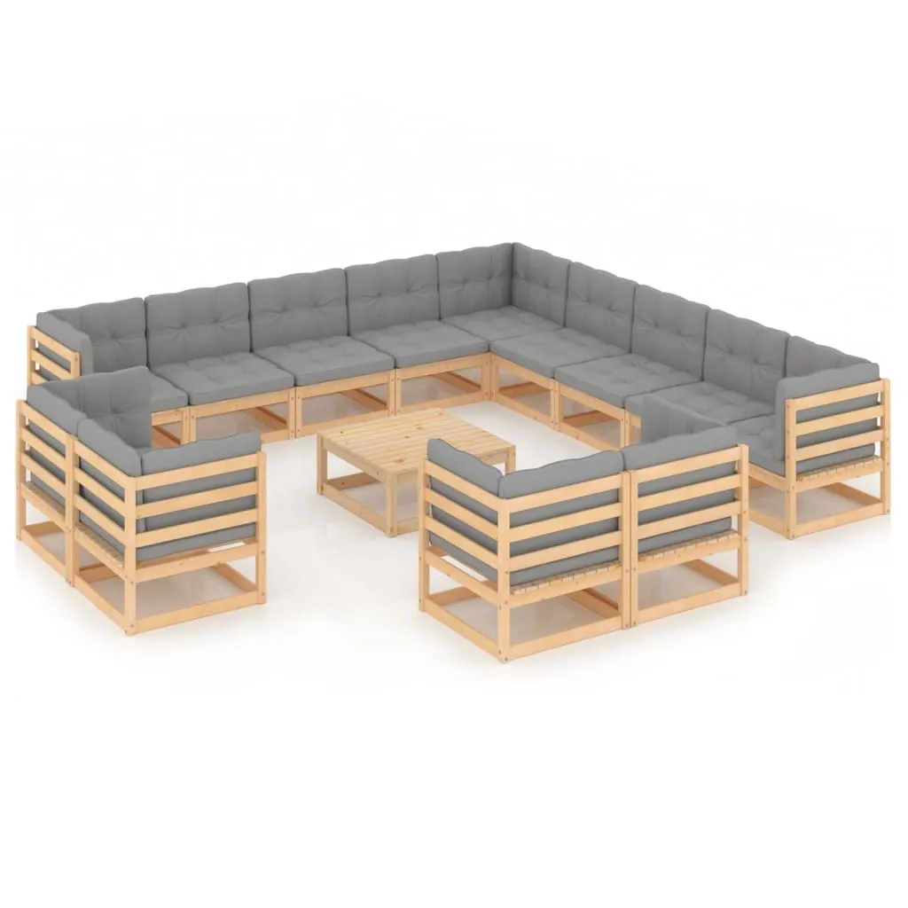 vidaXL Set Divani Giardino 14 pz con Cuscini in Legno Massello di Pino