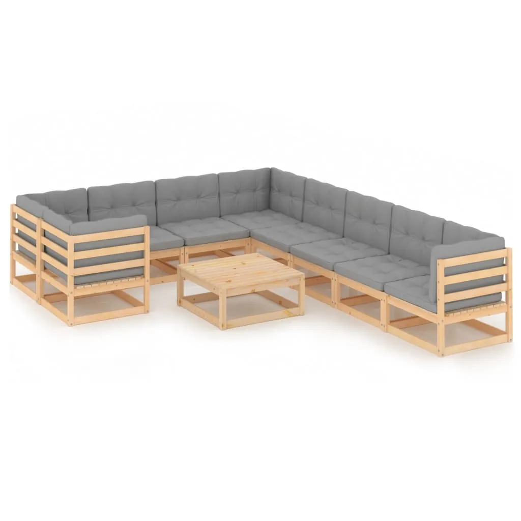 vidaXL Set Divani da Giardino 10 pz con Cuscini Legno Massello di Pino