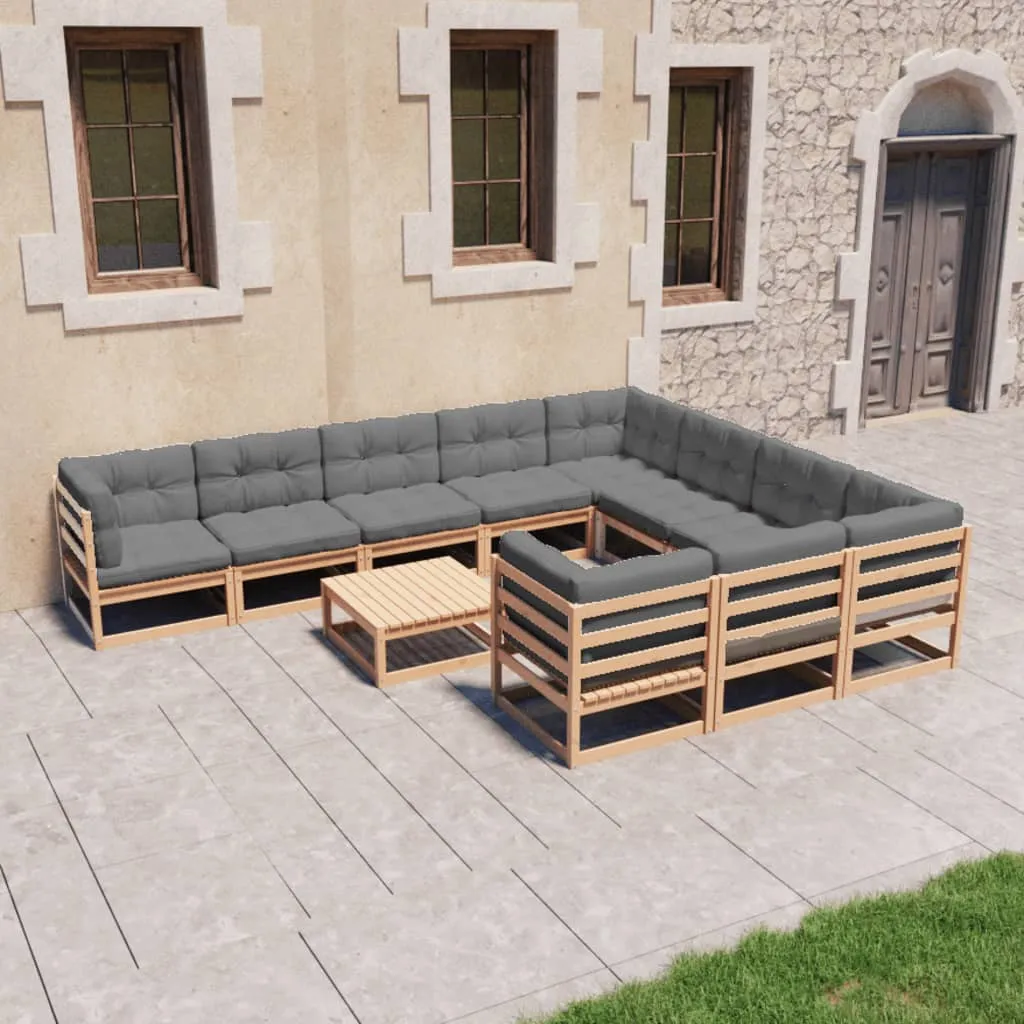 vidaXL Set Divani Giardino 11 pz con Cuscini in Legno Massello di Pino