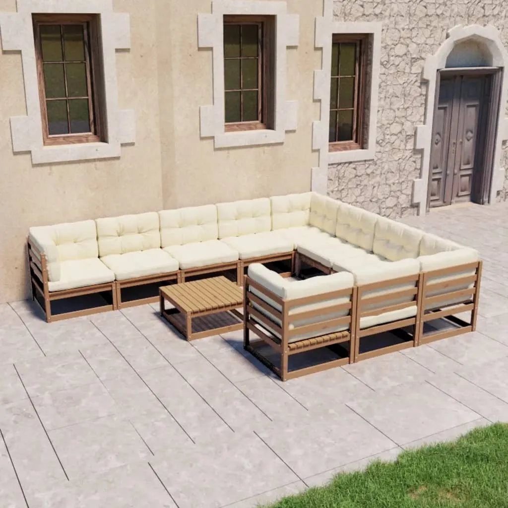 vidaXL Set Divani Giardino 11pz Cuscini Marrone Miele in Pino Massello