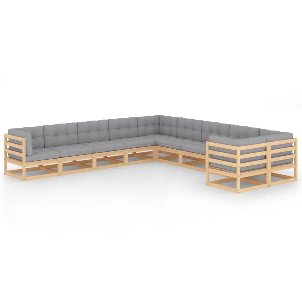 vidaXL Set Salotto Giardino 10pz Cuscini Antracite Legno Massello Pino