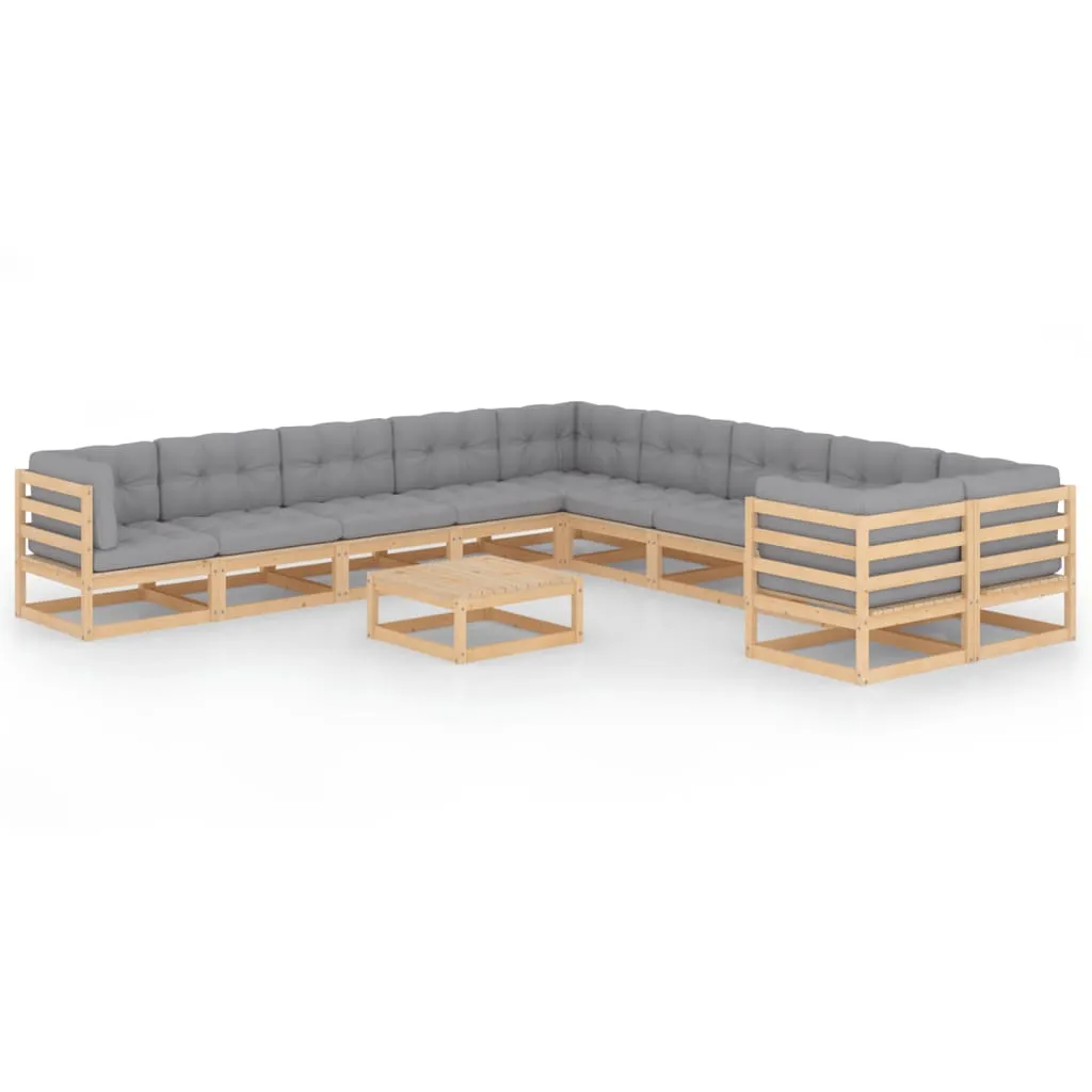 vidaXL Set Divani Giardino 11 pz con Cuscini in Legno Massello di Pino