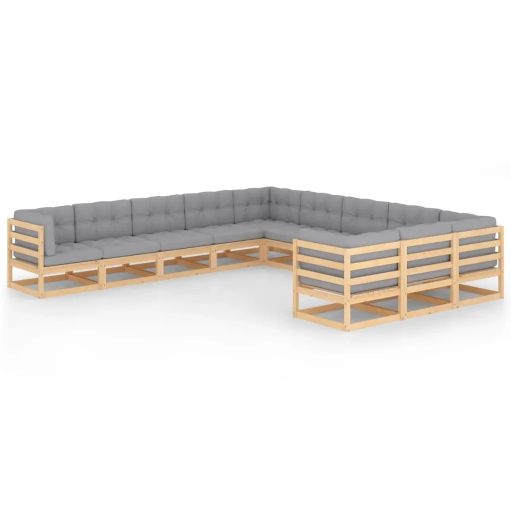 vidaXL Set Divani da Giardino 11 pz con Cuscini Legno Massello di Pino