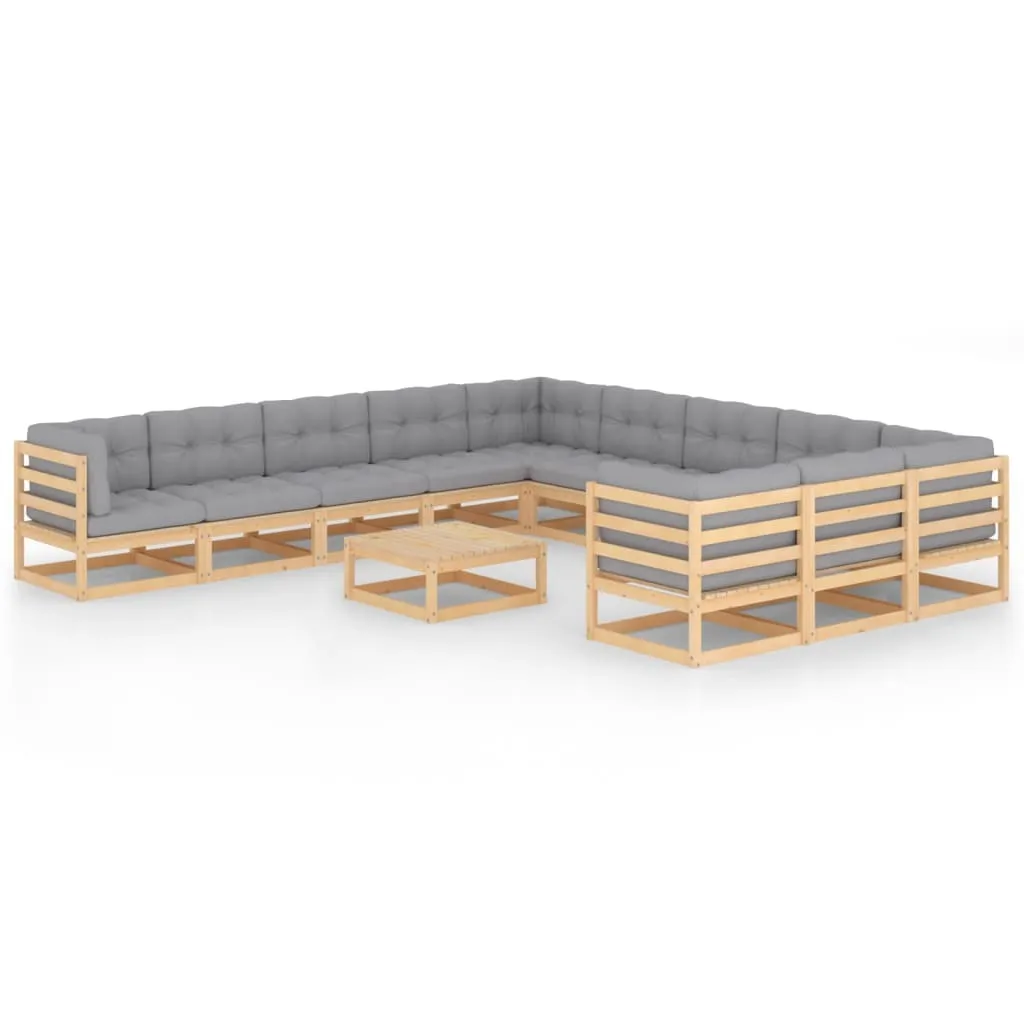 vidaXL Set Divani Giardino 12 pz con Cuscini in Legno Massello di Pino