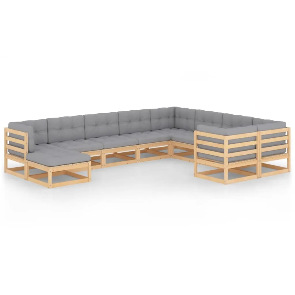 vidaXL Set Salotto Giardino 10pz Cuscini Antracite Legno Massello Pino