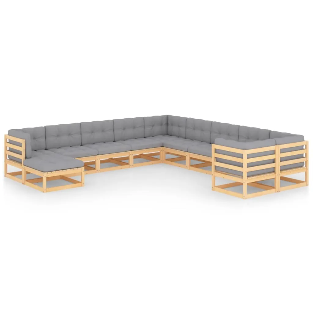 vidaXL Set Divani Giardino 11 pz con Cuscini in Legno Massello di Pino