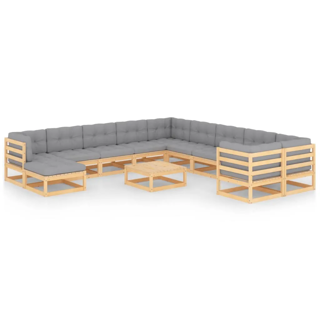 vidaXL Set Divani Giardino 12 pz con Cuscini in Legno Massello di Pino