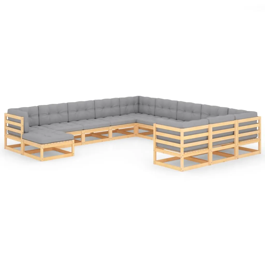 vidaXL Set Divani Giardino 12 pz con Cuscini in Legno Massello di Pino