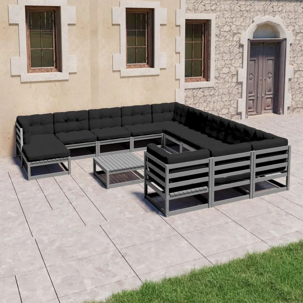 vidaXL Set Divani da Giardino 13pz con Cuscini Grigio Massello di Pino