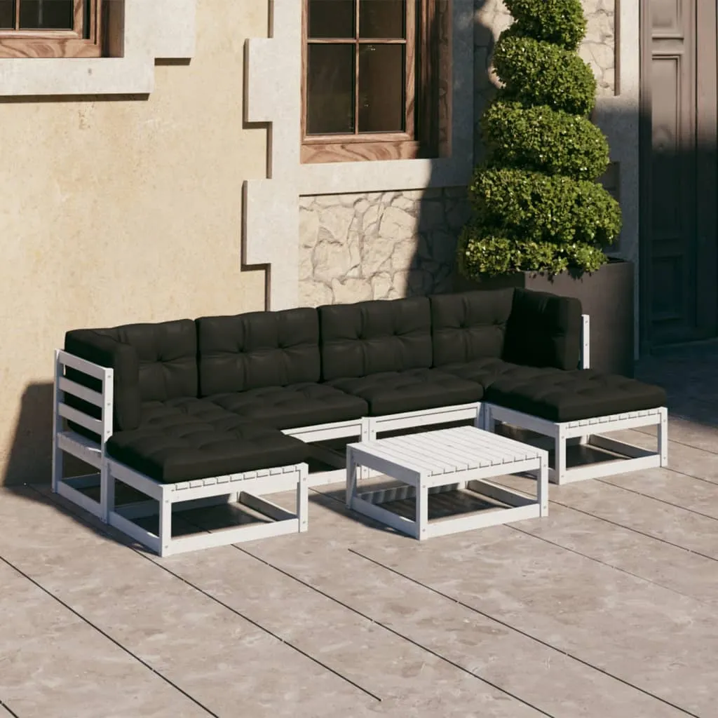 vidaXL Set Divani da Giardino 7 pz Cuscini Legno Massello Pino Bianco