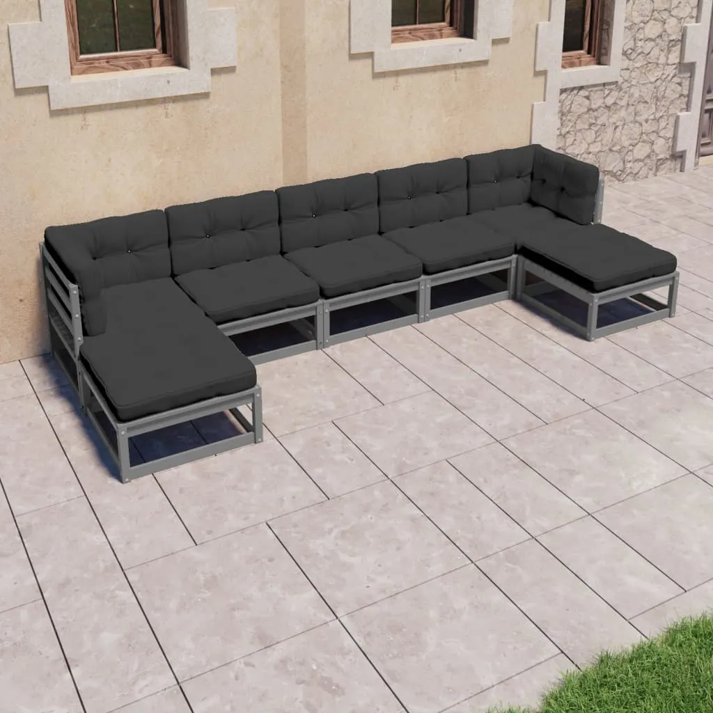 vidaXL Set Divani da Giardino 7pz con Cuscini Grigio Massello di Pino