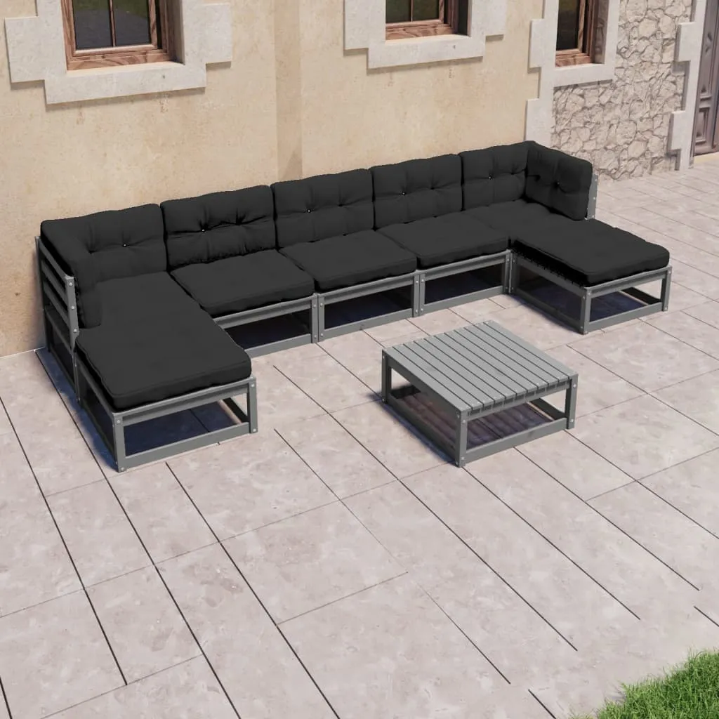 vidaXL Set Divani da Giardino 8 pz Grigio Cuscini Massello di Pino