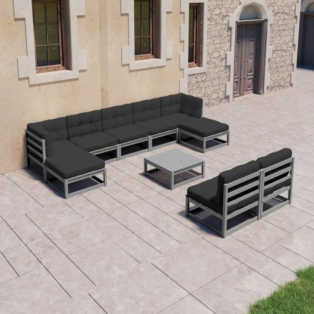 vidaXL Set Divani da Giardino 10pz con Cuscini Grigio Massello di Pino