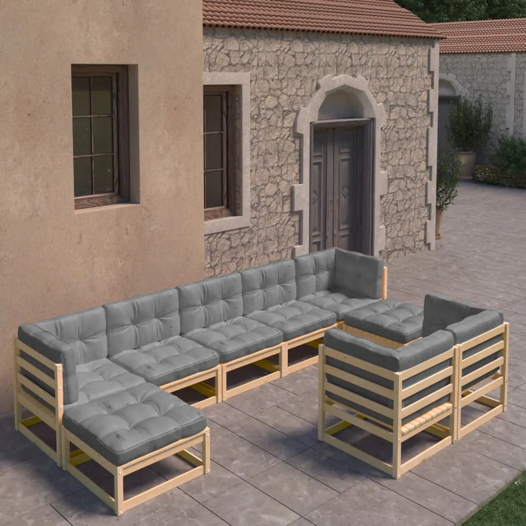 vidaXL Set Divani da Giardino 9 pz con Cuscini Legno Massello di Pino