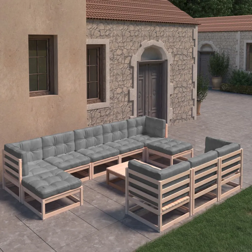 vidaXL Set Divani Giardino 11 pz con Cuscini in Legno Massello di Pino