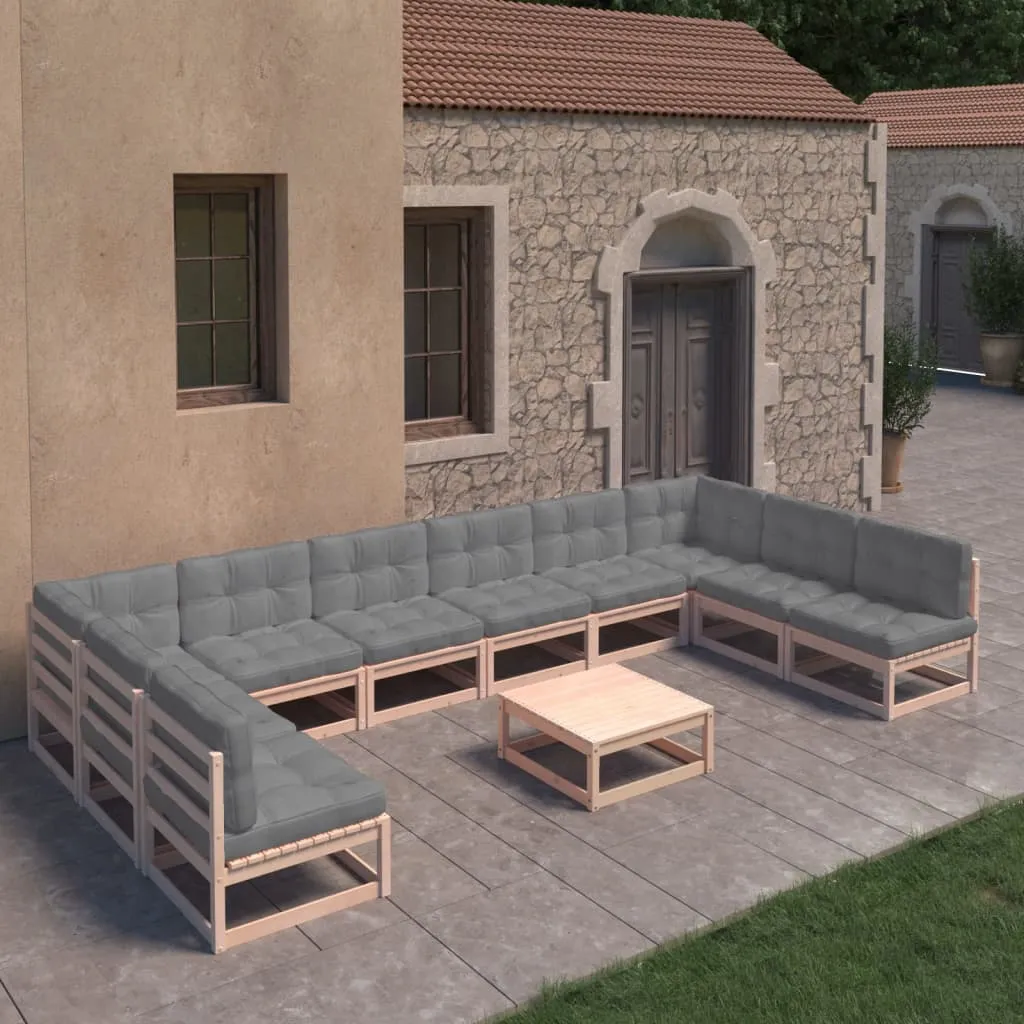 vidaXL Set Divani Giardino 11 pz con Cuscini in Legno Massello di Pino