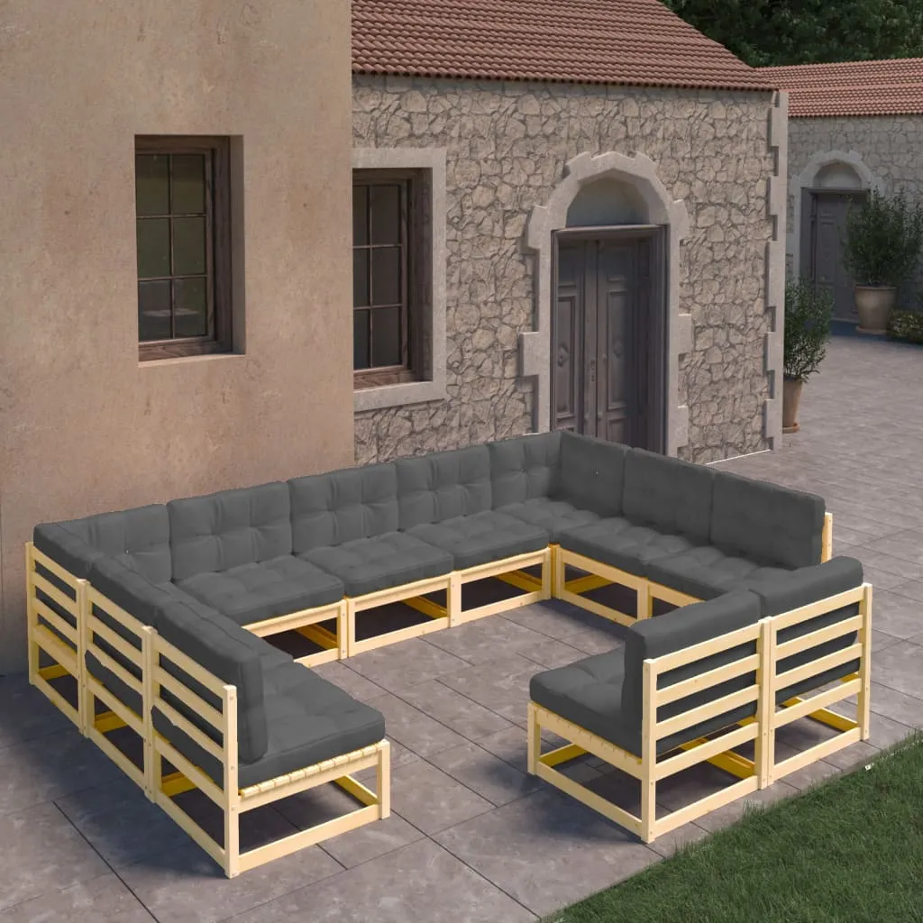 vidaXL Set Divani Giardino 11 pz con Cuscini in Legno Massello di Pino