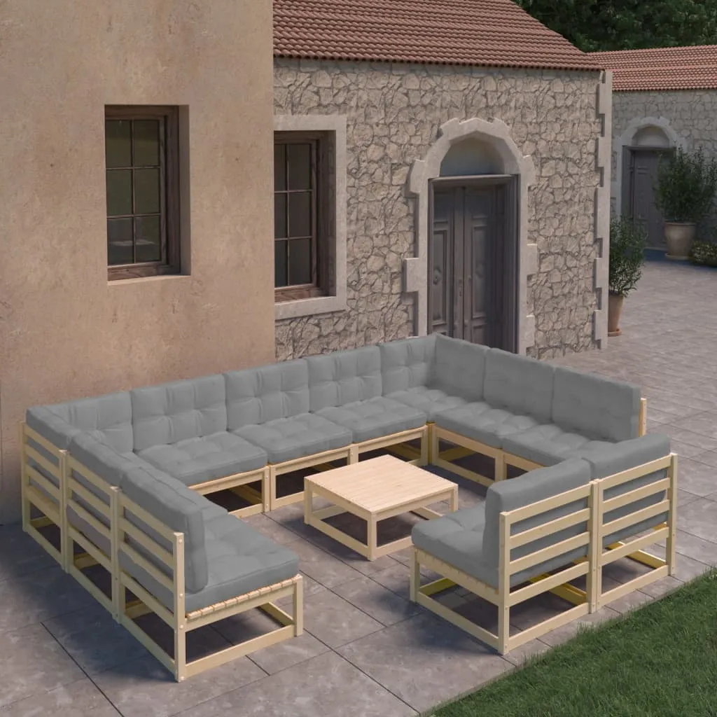 vidaXL Set Divani Giardino 12 pz con Cuscini in Legno Massello di Pino