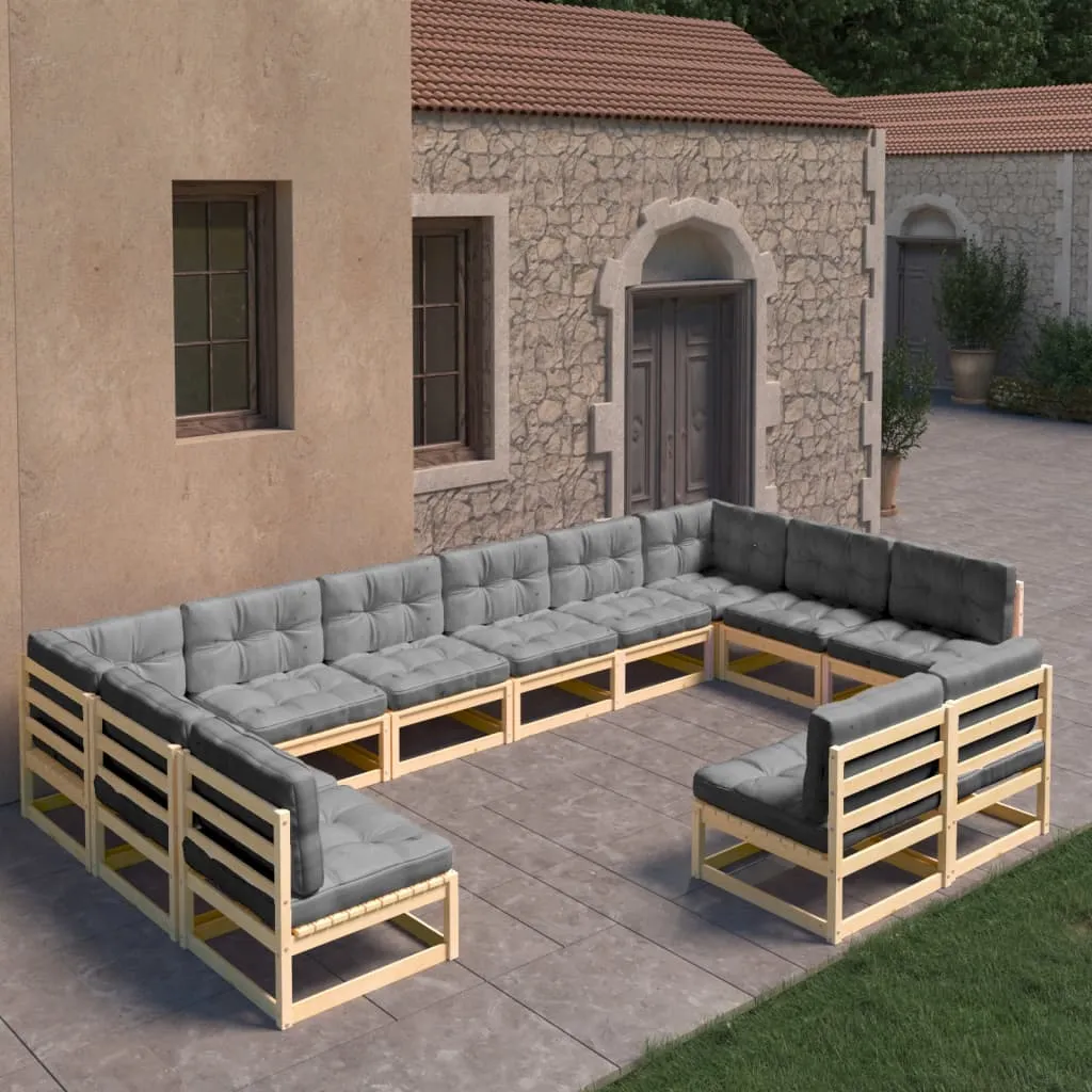 vidaXL Set Divani Giardino 12 pz con Cuscini in Legno Massello di Pino