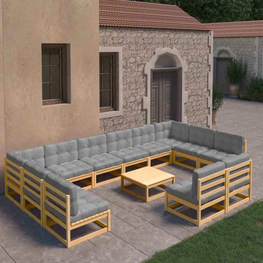 vidaXL Set Divani Giardino 13 pz con Cuscini in Legno Massello di Pino