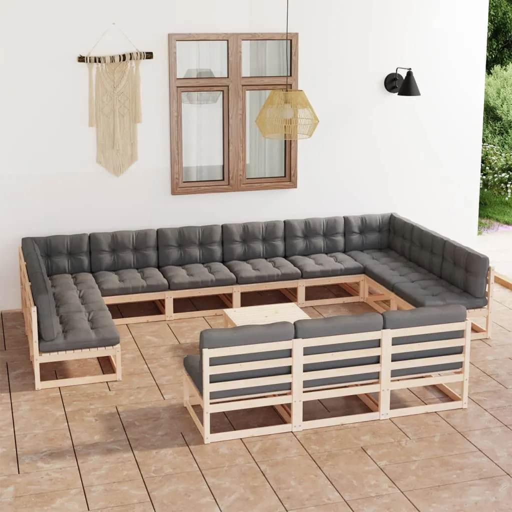 vidaXL Set Divani Giardino 14 pz con Cuscini in Legno Massello di Pino