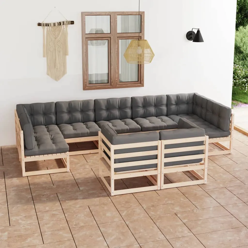 vidaXL Set Salotto Giardino 9 pz Cuscini Antracite Legno Massello Pino