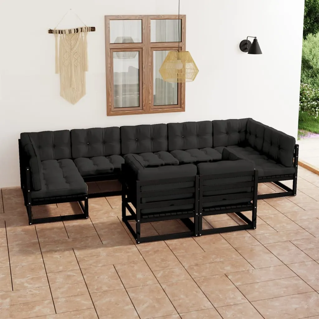 vidaXL Set Divani da Giardino 9 pz con Cuscini Massello di Pino Nero