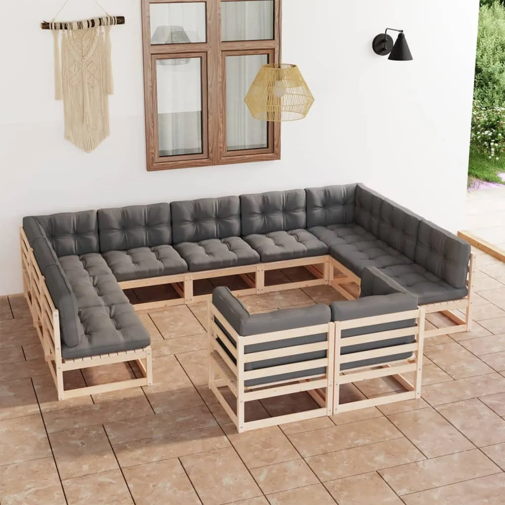 vidaXL Set Divani Giardino 11 pz con Cuscini in Legno Massello di Pino