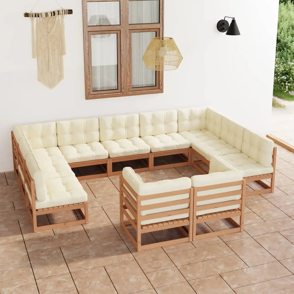 vidaXL Set Divani Giardino 11pz Cuscini Marrone Miele in Pino Massello