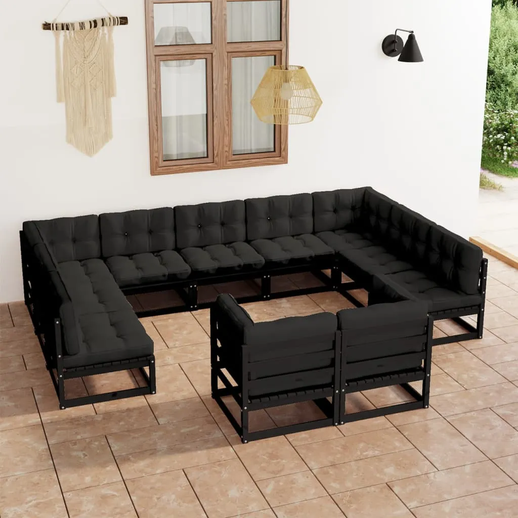 vidaXL Set Divani da Giardino 11 pz con Cuscini Massello di Pino Nero