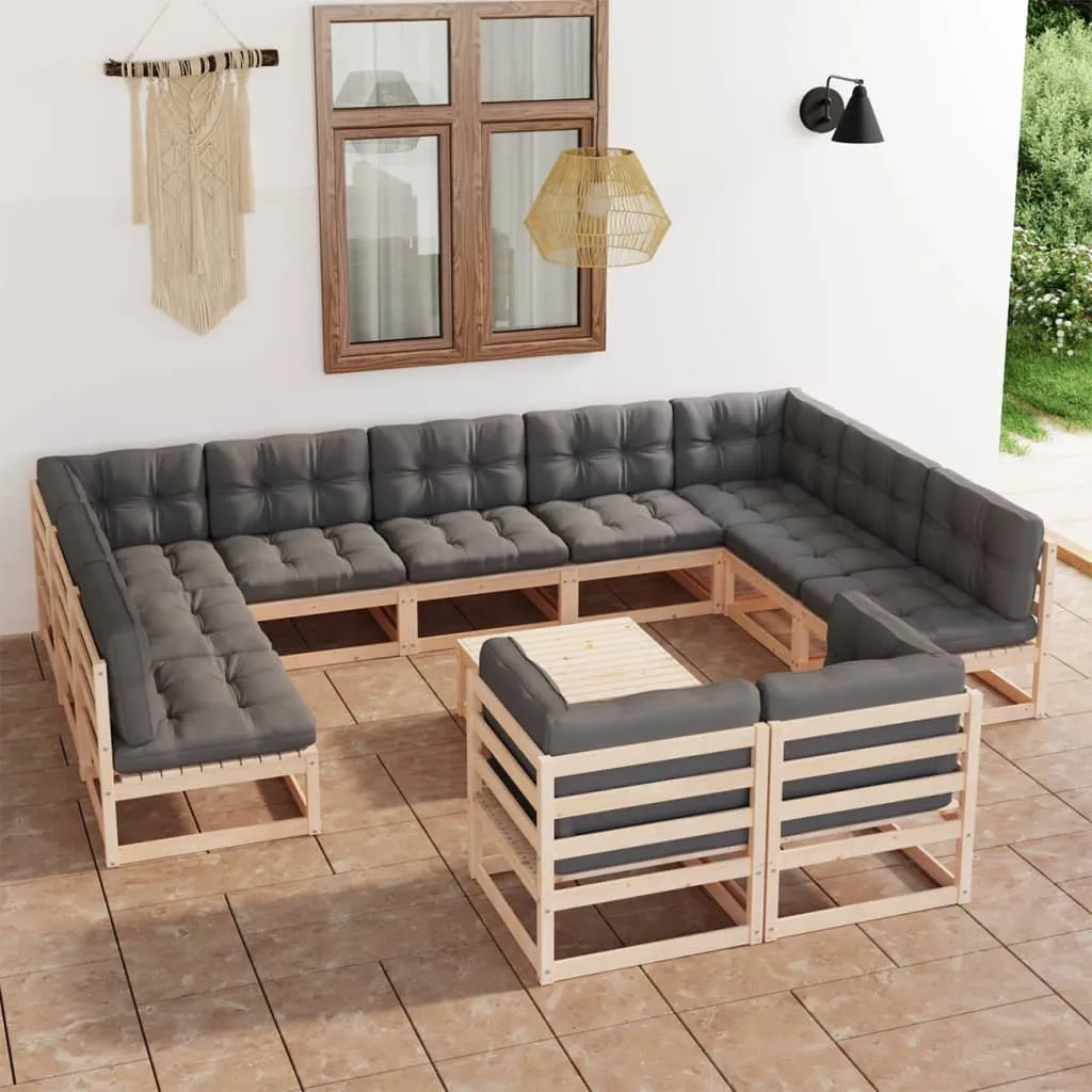 vidaXL Set Divani Giardino 12 pz con Cuscini in Legno Massello di Pino