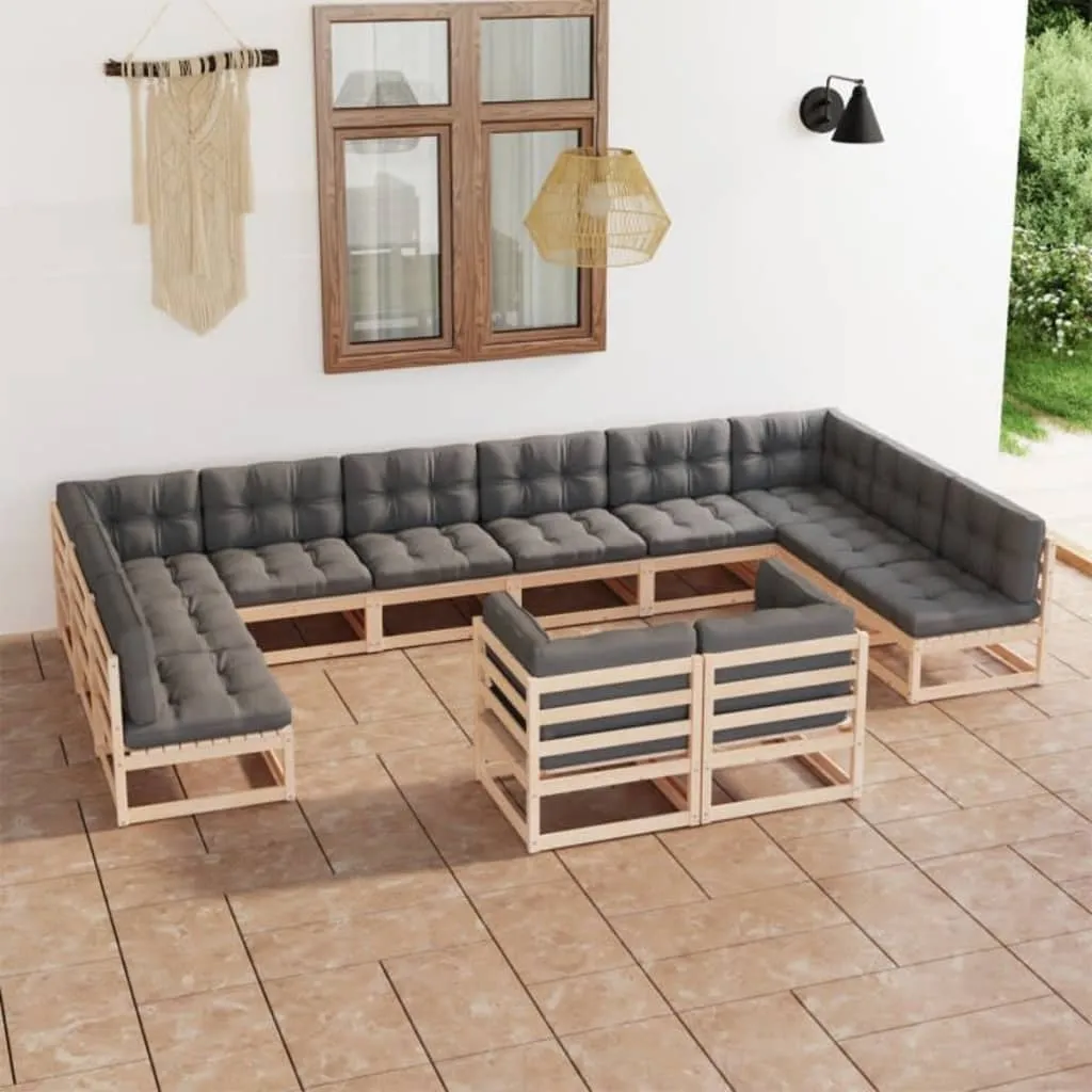 vidaXL Set Divani Giardino 12 pz con Cuscini in Legno Massello di Pino