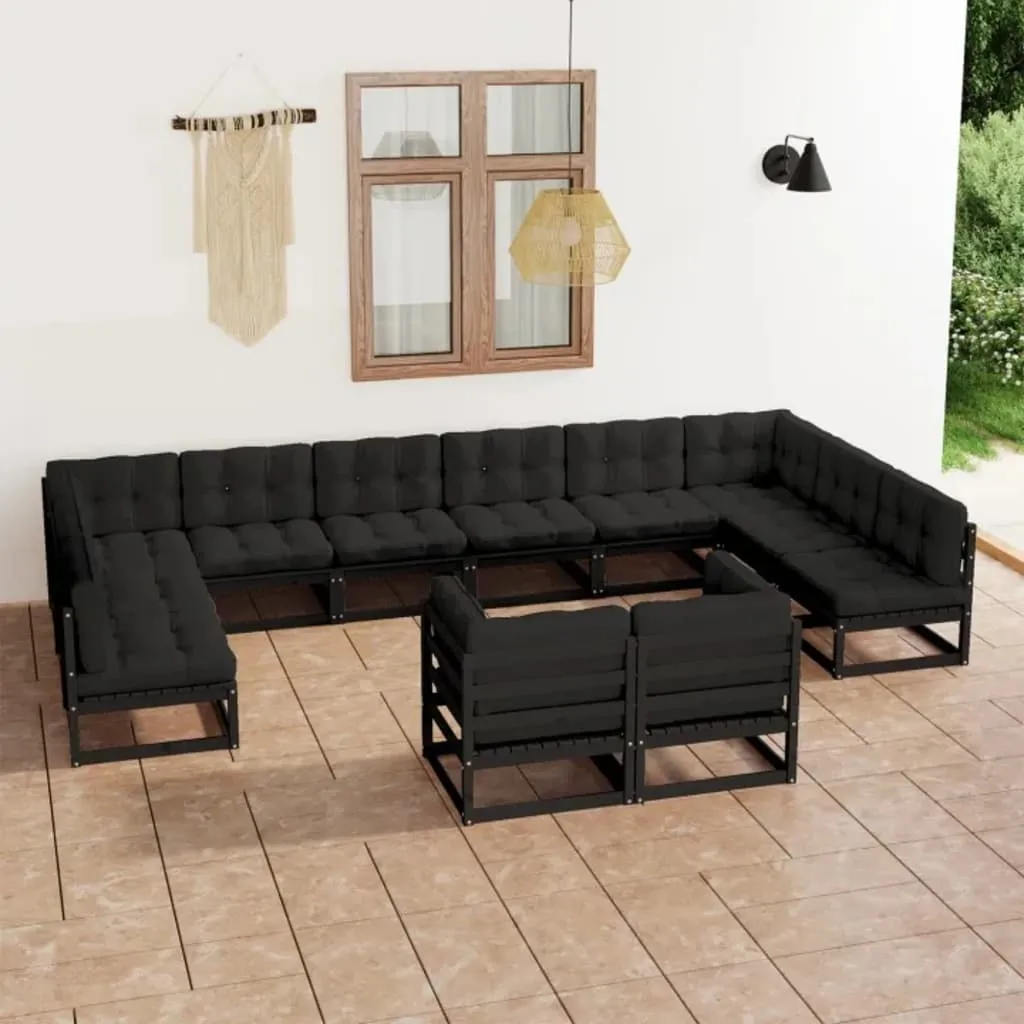 vidaXL Set Divani da Giardino 12 pz con Cuscini Massello di Pino Nero