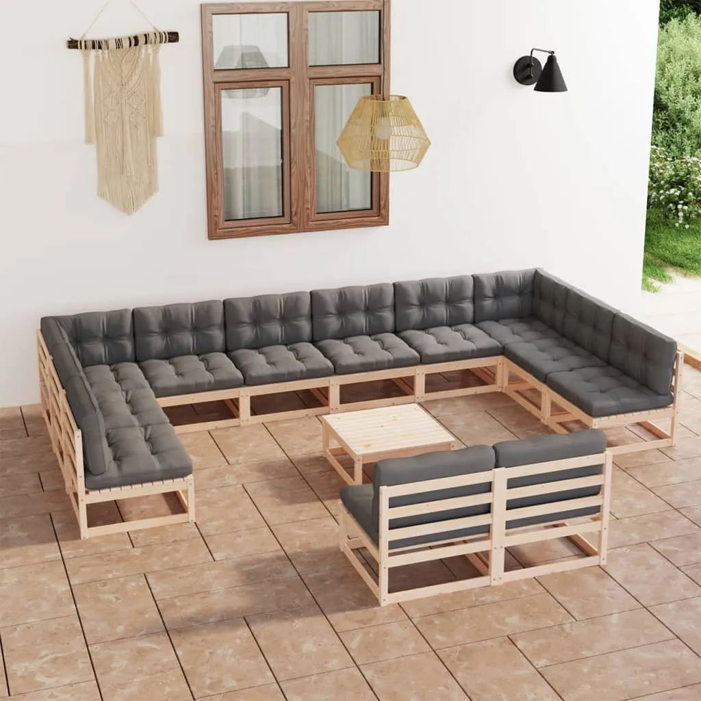 vidaXL Set Divani Giardino 13 pz con Cuscini in Legno Massello di Pino