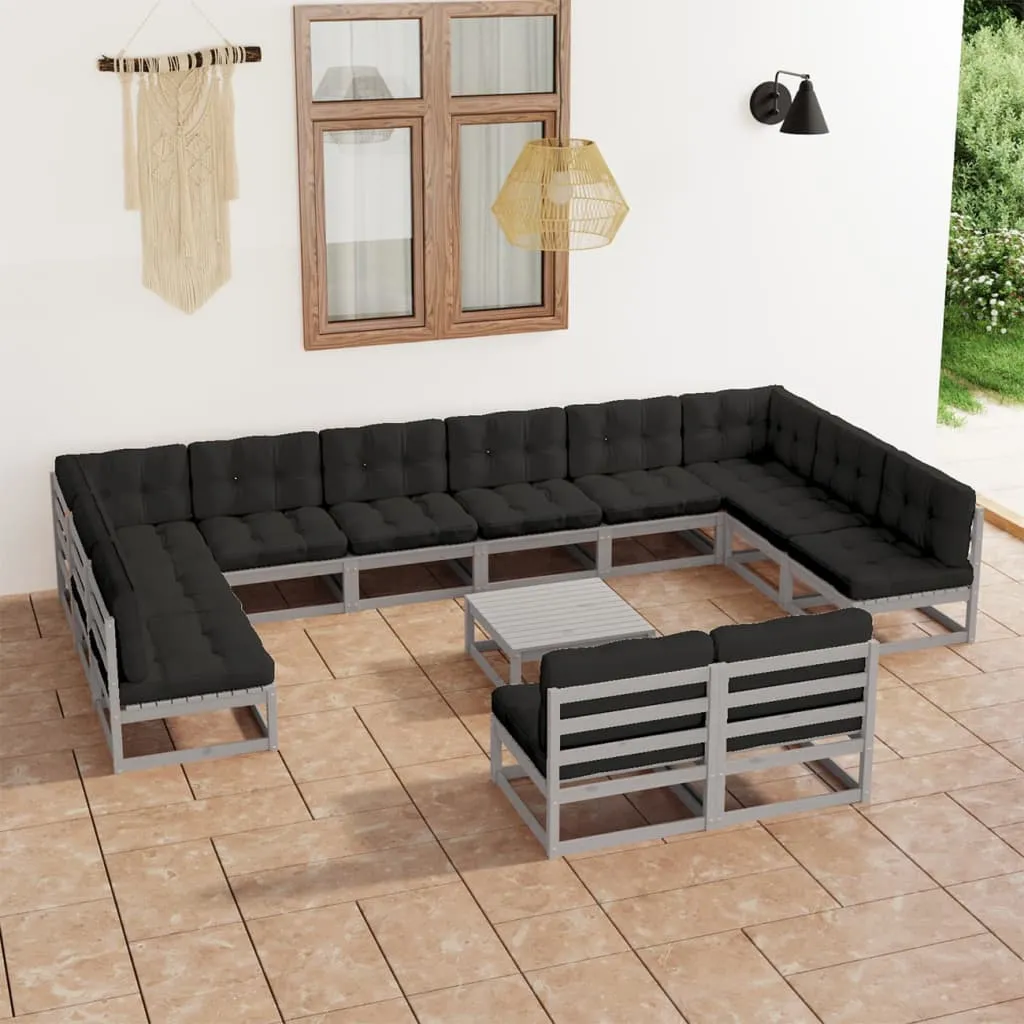 vidaXL Set Divani da Giardino 13 pz Grigio Cuscini Massello di Pino