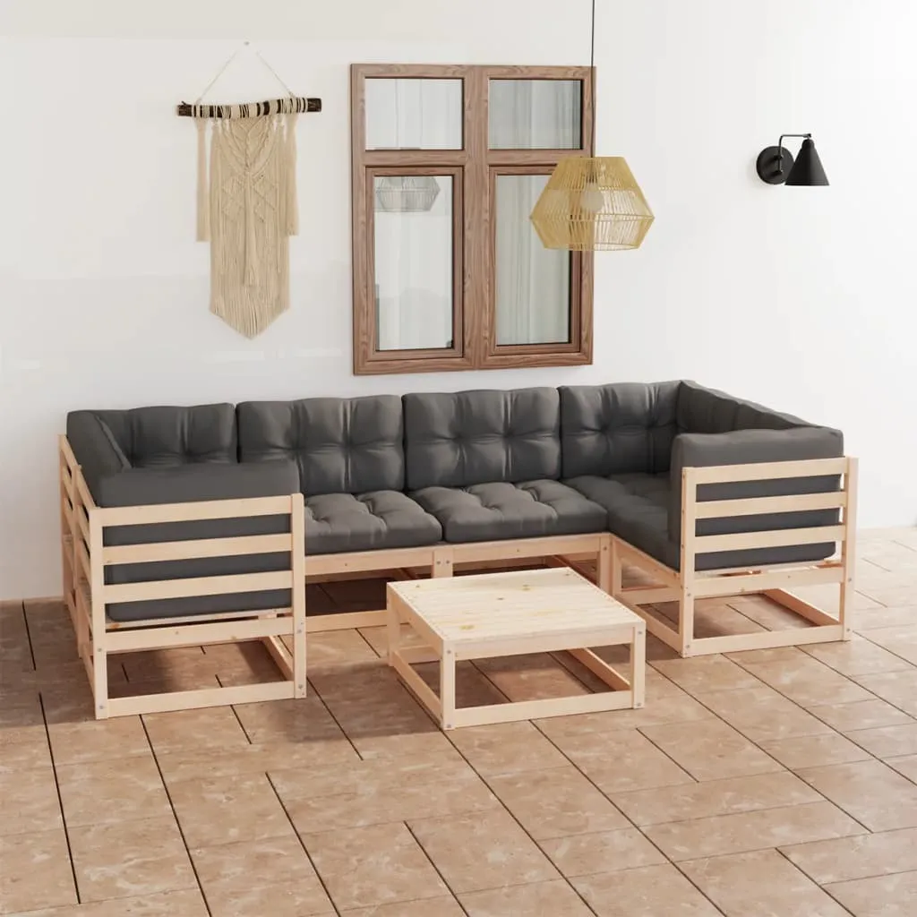 vidaXL Set Divani da Giardino 7 pz con Cuscini Legno Massello di Pino