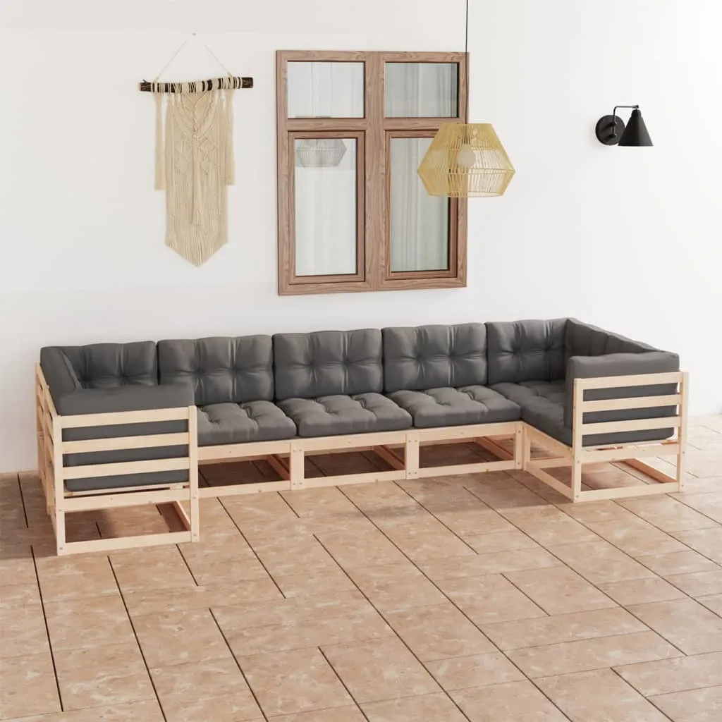 vidaXL Set Salotto Giardino 7 pz Cuscini Antracite Legno Massello Pino