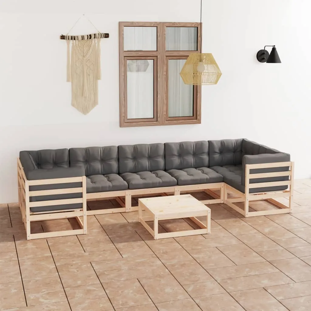 vidaXL Set Salotto Giardino 8 pz Cuscini Antracite Legno Massello Pino