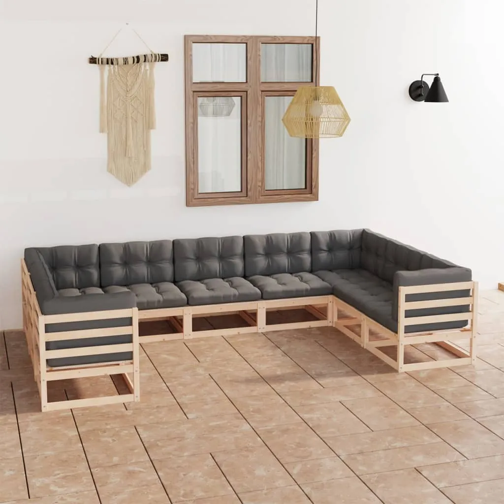 vidaXL Set Salotto Giardino 9 pz Cuscini Antracite Legno Massello Pino