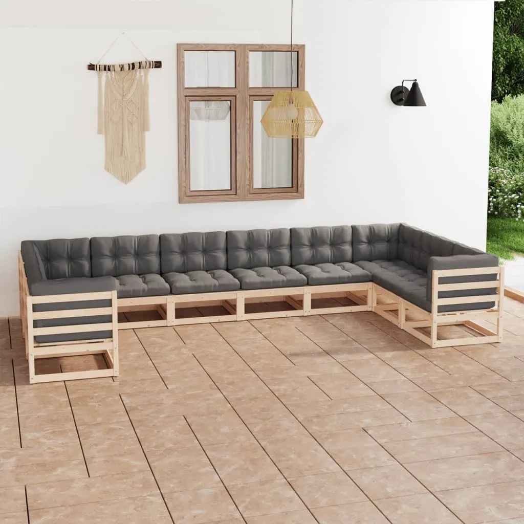 vidaXL Set Salotto Giardino 10pz Cuscini Antracite Legno Massello Pino