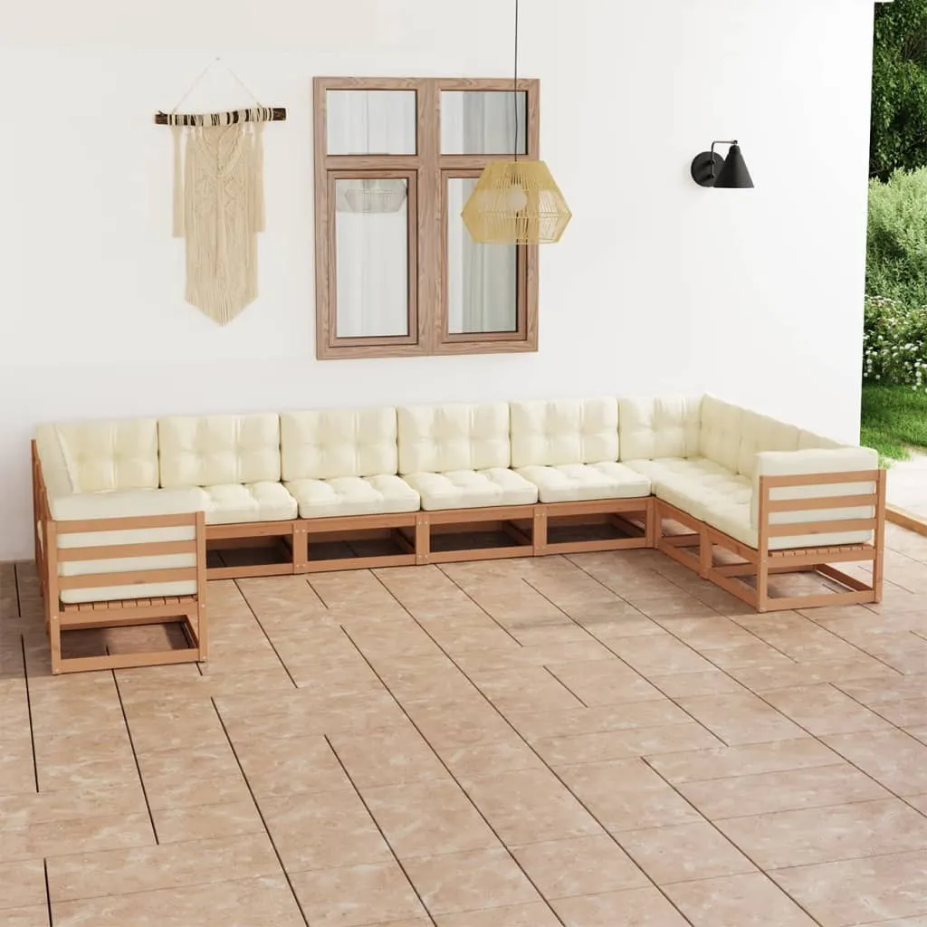 vidaXL Set Divani da Giardino 10 pz Cuscini Miele in Massello di Pino