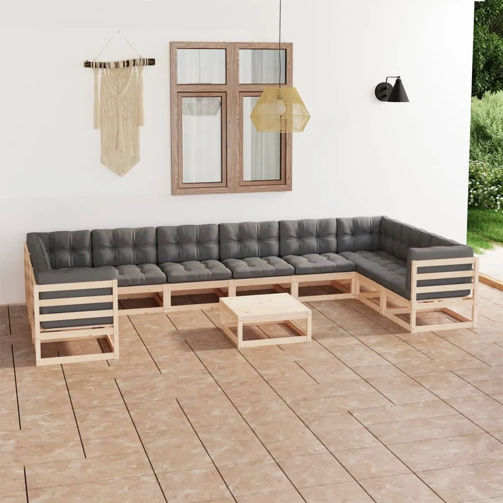 vidaXL Set Divani Giardino 11 pz con Cuscini in Legno Massello di Pino