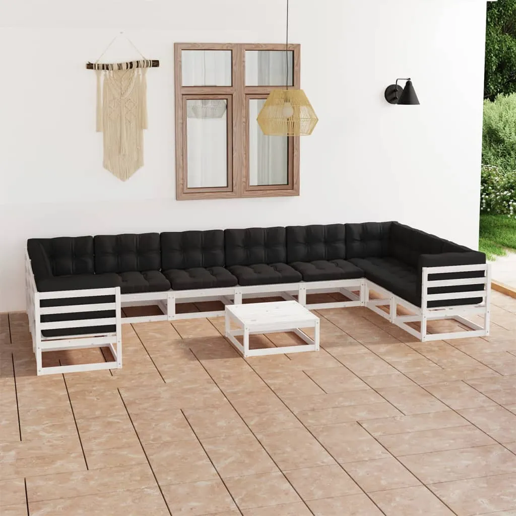 vidaXL Set Divani da Giardino 11pz con Cuscini Massello di Pino Bianco