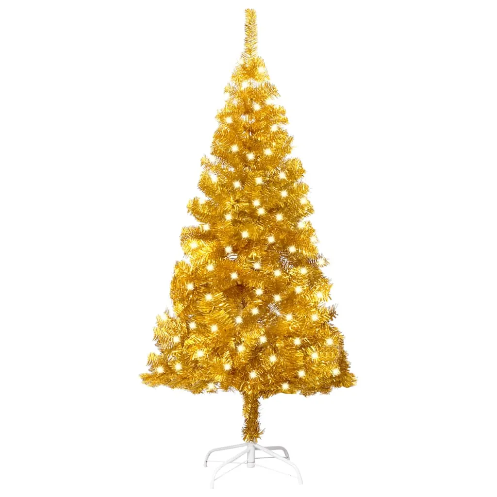 vidaXL Albero di Natale Preilluminato con Supporto Oro 120 cm in PET