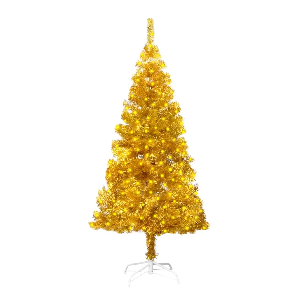 vidaXL Albero di Natale Preilluminato con Suporto Oro 150 cm PET