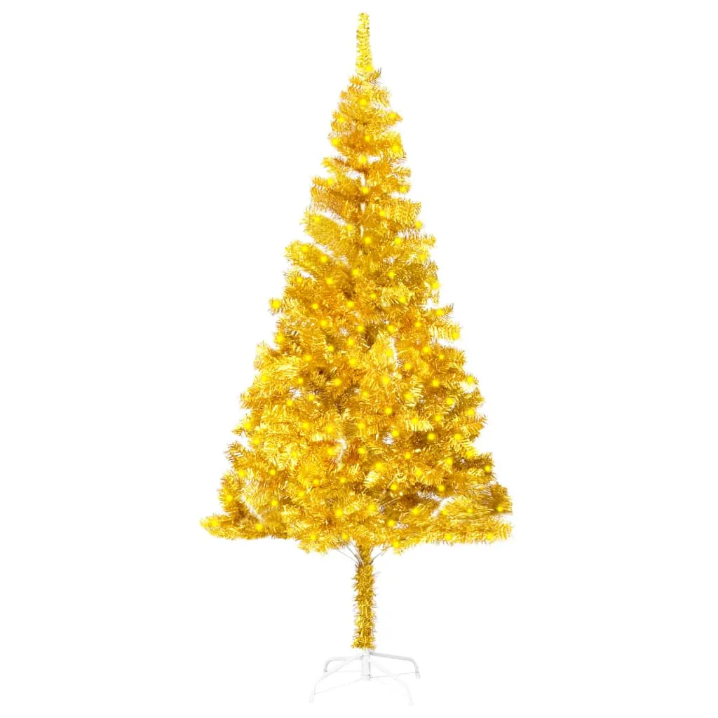 vidaXL Albero di Natale Preilluminato con Supporto Oro 180 cm PET