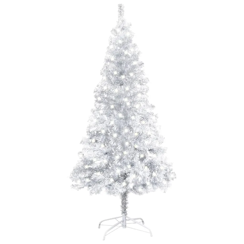 vidaXL Albero di Natale Preilluminato con Supporto Argento 120 cm PET