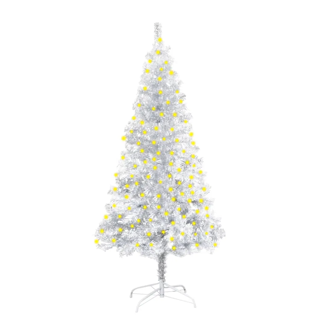 vidaXL Albero di Natale Preilluminato con Supporto Argento 150 cm PET