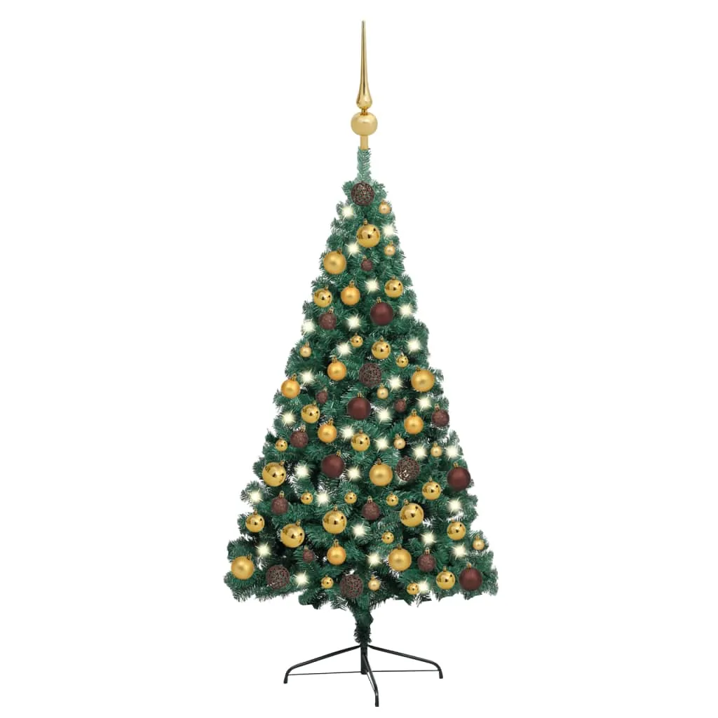 vidaXL Albero di Natale a Metà Preilluminato con Palline Verde 150 cm